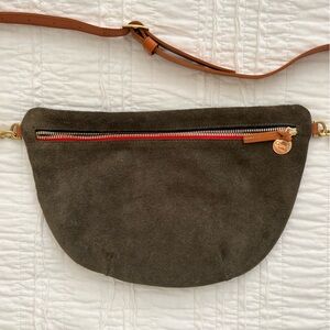 Clare V Suede Grande Fanny in khaki green